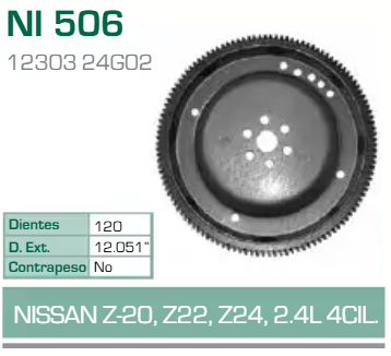 Imagen de NI-506 ARO DENTADO NISSAN DATSUN PICK UPS 2.0L 2.2L 2.4L L4 Z20 Z22 Z24 80-89 S/CONTRAPESO (120D) TRANSM. AUT.