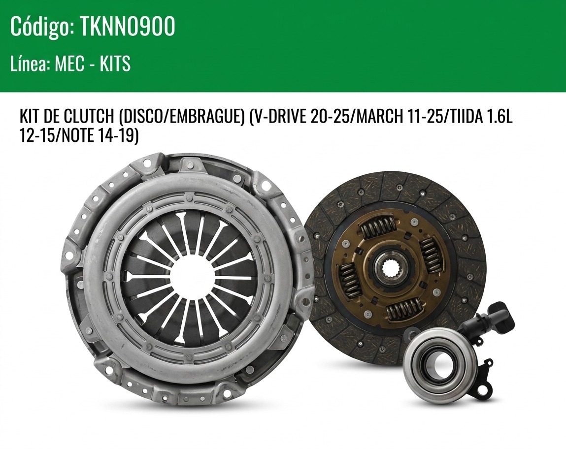 Imagen de TKNN0900 KIT EMBRAGUE C/COLLARIN HIDRAULICO NISSAN MARCH 1.6L L4 11-25 VERSA 1.6L L4 12-19 V-DRIVE 20-25