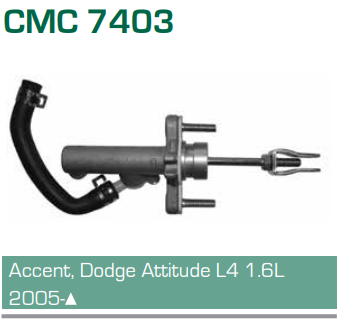 Imagen de CMC-7403 CILINDRO MAESTRO DE CLUTCH SUPERIOR DODGE ATTITUDE 1.4L 1.6L L4 06-11 HYUNDAI ACCENT 1.6L L4 06-11 KIA RIO 1.6L L4 06-11