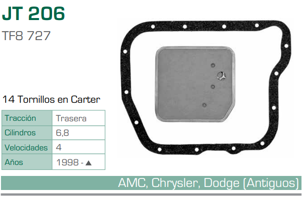 Imagen de JT-206-C FILTRO Y EMPAQUE PARA TRANSMISION AMC CHRYSLER DODGE ANTIGUOS (T/F 8-727)