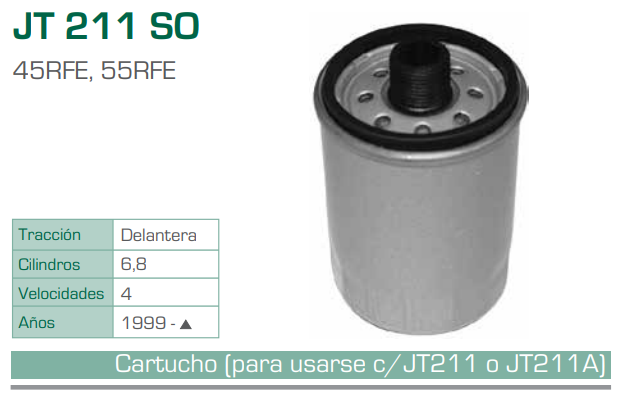 Imagen de JT-211SO-C FILTRO Y EMPAQUE PARA TRANSMISION CARTUCHO P/USARSE JT-211 O JT211A (45RFE,55RFE)