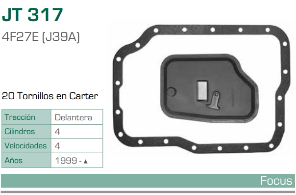 Imagen de JT-317-C FILTRO Y EMPAQUE PARA TRANSMISION FORD FOCUS SEDAN L4 2.0 (00-05) - FOCUS WAGON L4 2.0 (00-05) - FOCUS ZX3 L4 2.0 (00-05) (4F27E,J39A)
