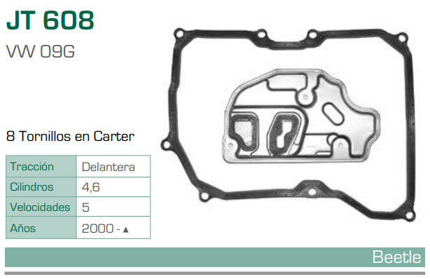 Imagen de JT-608-C FILTRO Y EMPAQUE PARA TRANSMISION VW BEETLE, JETTA, PASSAT, GOLF 04-07 (VW09G)