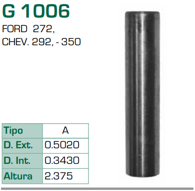 Imagen de G-1006 GUIA PARA VALVULA ADMISION CHEVROLET 250 292 327 350 FORD 302 335 351