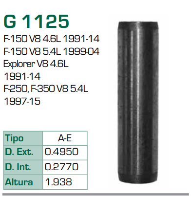 Imagen de G-1125 GUIA PARA VALVULA ADM/ESC FORD F150 4.6L V8 91-14 5.4L V8 99-04 EXPLORER 4.6L V8 91-14