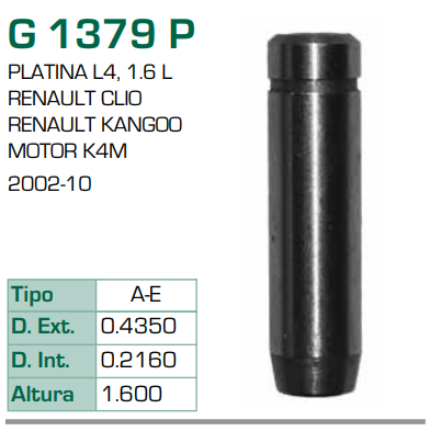 Imagen de G-1379-P GUIA PARA VALVULA ADM/ESC NISSAN PLATINA 1.6L L4 K4M 02-10