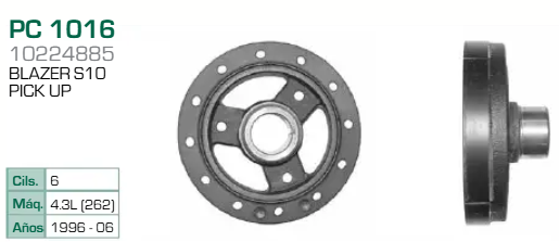 Imagen de PC-1016 POLEA DE CIGUEÑAL CHEVROLET PICK UP C1500 S-10 S15 SONOMA 4.3L V6 96-14