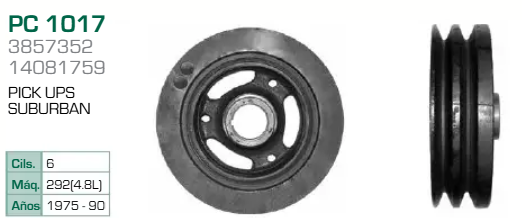 Imagen de PC-1017 POLEA DE CIGUEÑAL CHEVROLET PICK UPS C10 C20 C30 4.8L L6 292 75-86