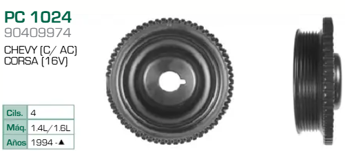 Imagen de PC-1024 POLEA DE CIGUEÑAL CHEVROLET CHEVY JOY POP MONZA 1.4L 1.6L L4 94-03 CHEVY C2 1.6L L4 04-10 CON A/AC