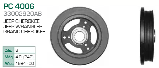 Imagen de PC-4006 POLEA DE CIGUEÑAL JEEP CHEROKEE WRANGLER GRAND CHEROKEE 4.0L L6 242 84-00