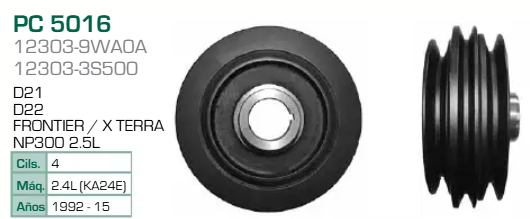 Imagen de PC-5016 POLEA DE CIGUEÑAL NISSAN PICK UP D21 D22 FRONTIER XTERRA 2.4L L4 KA24E 92-06 NP300 2.5L (3 BANDAS)