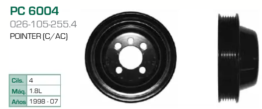 Imagen de PC-6004 POLEAS DE CIGUE#AL VOLKSWAGEN POINTER 1.8L L4 98-07 (CON A/AC)