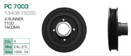 Imagen de PC-7003 POLEA DE CIGUEÑAL TOYOTA 4RUNNER TACOMA T100 2.4L 2.7L L4 94-04