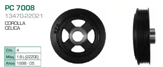 Imagen de PC-7008 POLEA DE CIGUEÑAL TOYOTA COROLLA CELICA 1.8L L4 2ZZGE 98-05