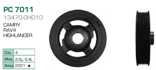Imagen de PC-7011 POLEA DE CIGUEÑAL TOYOTA CAMRY HIGHLANDER RAV 4 2.0L 2.4L 01-