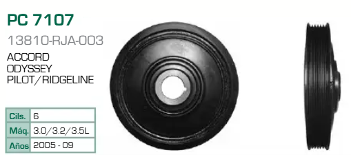Imagen de PC-7107 POLEA DE CIGUEÑAL HONDA ACCORD ODYSSEY PILOT RIDGELINE 3.0L 3.2L 3.5L V6 05-09