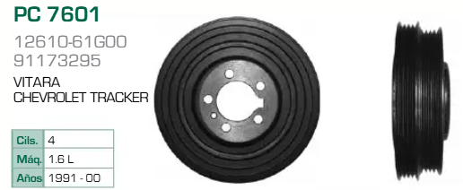 Imagen de PC-7601 POLEA DE CIGUEÑAL SUSUKI VITARA GEO TRACKER 1.6L L4 91-00 METRO 1.3L L4 98-01