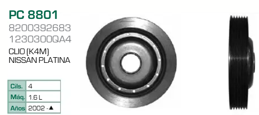 Imagen de PC-8801 POLEA DE CIGUEÑAL NISSAN PLATINA RENAULT CLIO 1.6L L4 K4M 03-07