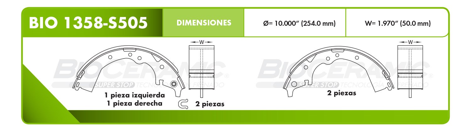 Imagen de BIO 1358-S505 BALATA FRENO DE TAMBOR TRASERA TOYOTA PICK UP 78-83 PICK UP 4X2 84-93 PICK UP V6  4X4 88-88