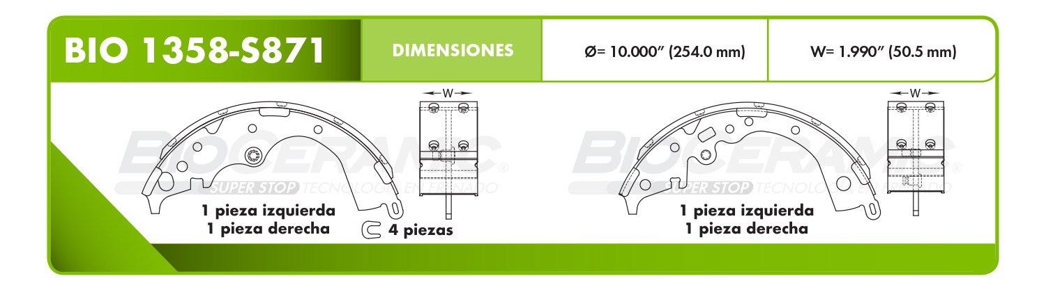 Imagen de BIO 1358-S871 BALATA FRENO DE TAMBOR TRASERA TOYOTA HIACE 06-10 (MEXICO) TACOMA 05-13 HILUX 09-10 TACOMA TRD SPORT 2WD 11-12 TACOMA TRD SPORT 4WD 11-12