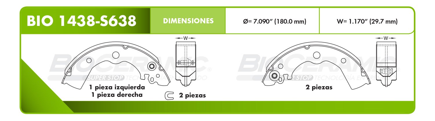 Imagen de BIO 1438-S638 BALATA FRENO DE TAMBOR NISSAN TSURU III 1.6L L4 92-17 SENTRA B14 1.6L L4 96-00 TSUBAME 1.6L L4 93-04