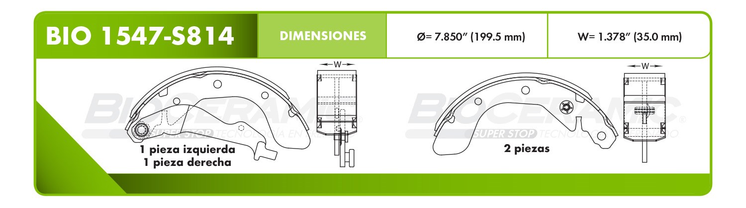 Imagen de BIO 1547-S814 BALATA FRENO DE TAMBOR TRASERA CHEVROLET AVEO 04-17 AVEO 5 08 SPARK 11-12 PONTIAC G3 07 BEAT 18