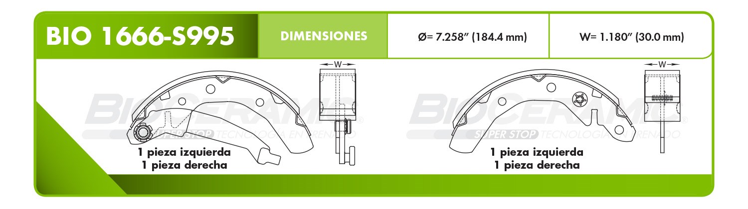 Imagen de BIO 1666-S995 BALATA FRENO DE TAMBOR TRASERA PONTIAC MATIZ 04-11