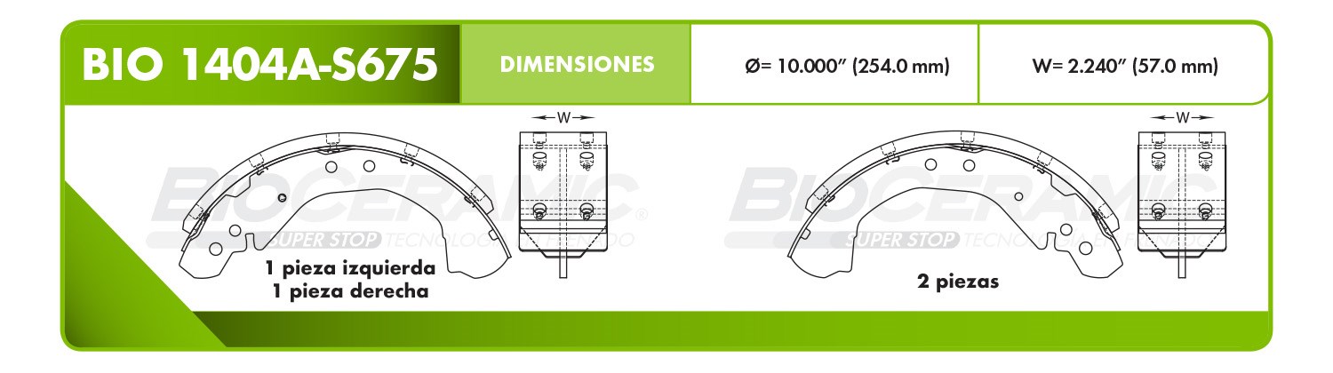 Imagen de BIO1404A-S675 BALATA FRENO DE TAMBOR TRASERA CHEVROLET K Y C1500 93-99 BLAZER 92-94 C10 K10 91-92 SS400 93-00