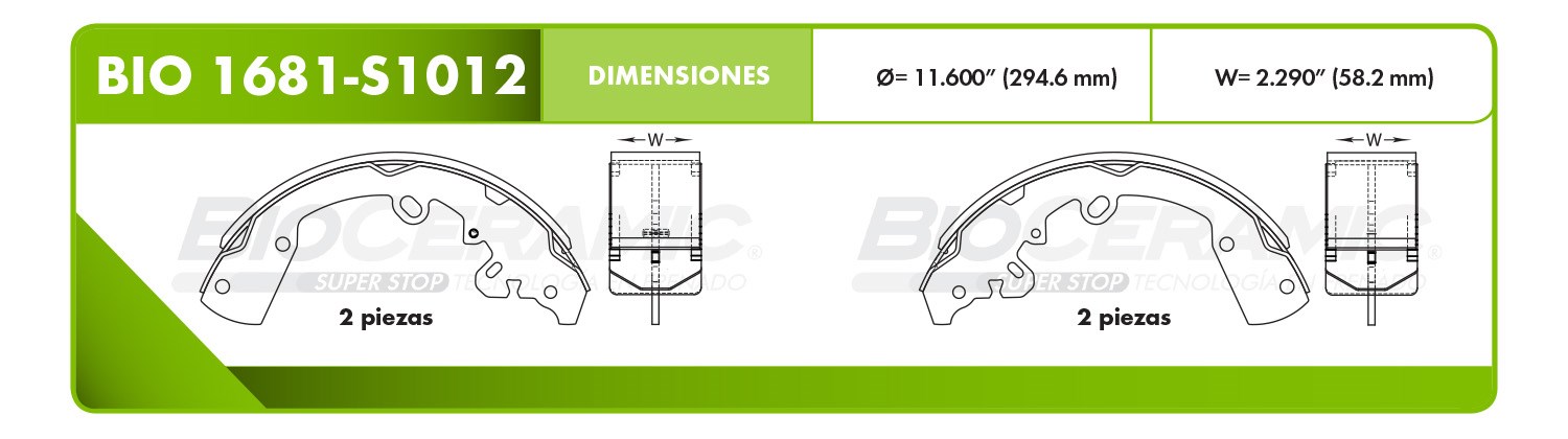 Imagen de BIO1681-S1012 BALATA FRENO DE TAMBOR TRASERA TOYOTA HILUX 07-10