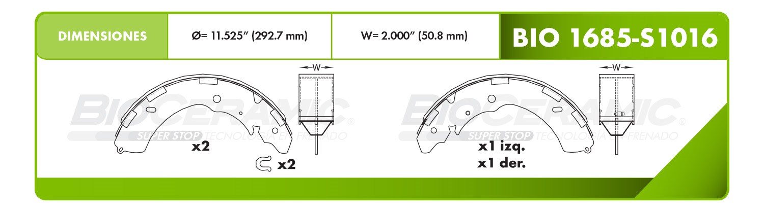 Imagen de BIO1685-S1016 BALATA FRENO DE TAMBOR TRASERA CHEVROLET COLORADO 13-15 S10 13-19 MITSUBISHI L-200 09-19