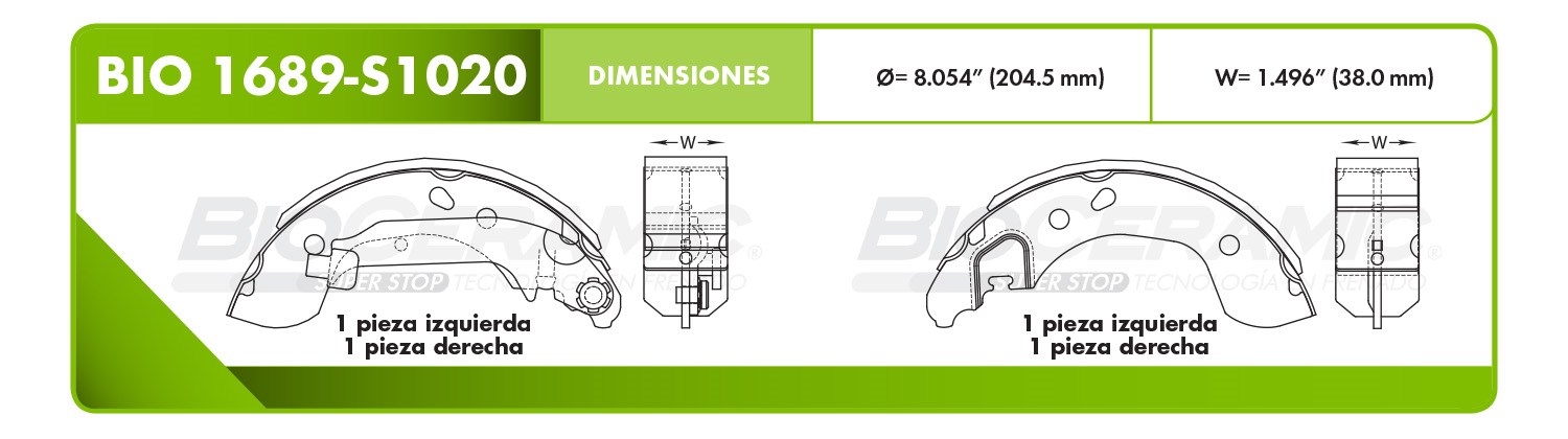 Imagen de BIO1689-S1020 BALATA FRENO DE TAMBOR TRASERA NISSAN MARCH 11-12 VERSA 1.6 12 NOTE 14-19 MICRA 05-07