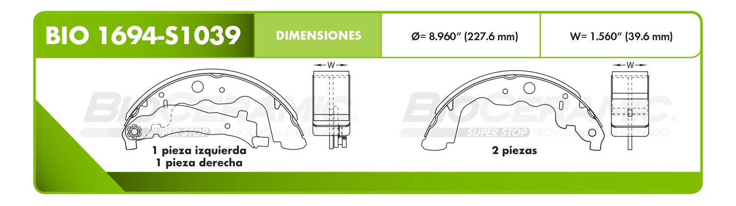 Imagen de BIO1694-S1039 BALATA FRENO DE TAMBOR TRASERA RENAULT DUSTER 13-19 CAPTUR 19 OROCH 18-22