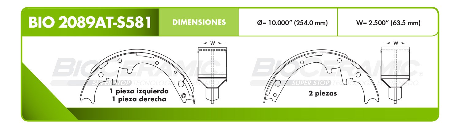 Imagen de BIO2089ATS581 BALATA FRENO DE TAMBOR TRASERA FORD AEROSTAR 87-97 BRONCO II 87-90 EXPLORER 91-93 RANGER F150 78-93 B2300 B3000 B4000 1994 NAVAJO 91-94 TAMBOR 10"