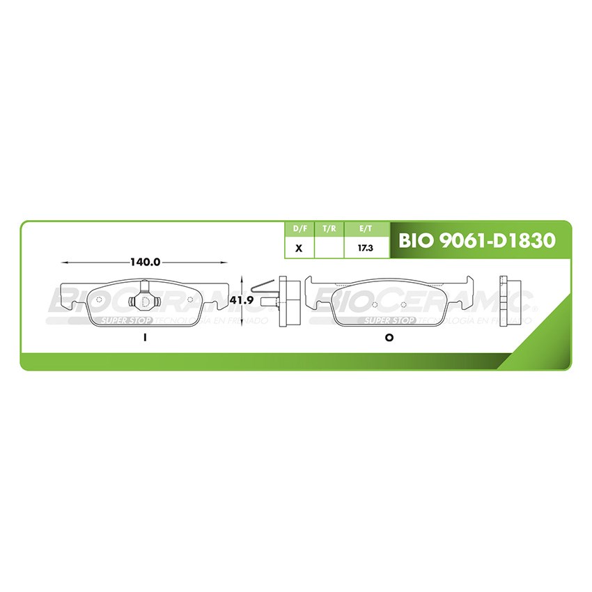 Imagen de BIO9061-D1830 BALATA FRENO DE DISCO DELANTERA RENAULT LOGAN 15-18