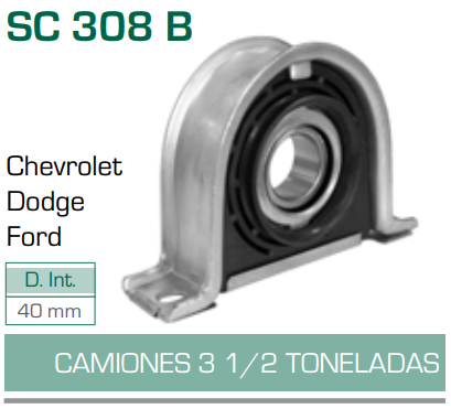 Imagen de SC-308-B SOPORTE PARA FLECHA CARDAN CHEVROLET FORD DODGE CAMIONES 3/2 TONELADAS DIAM. 40 MM