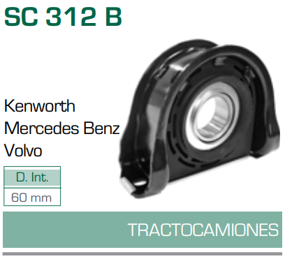 Imagen de SC-312-B SOPORTE PARA FLECHA CARDAN KENWORTH MERCEDES BENZ VOLVO TRACTOCAMIONES DIAM. 60 MM