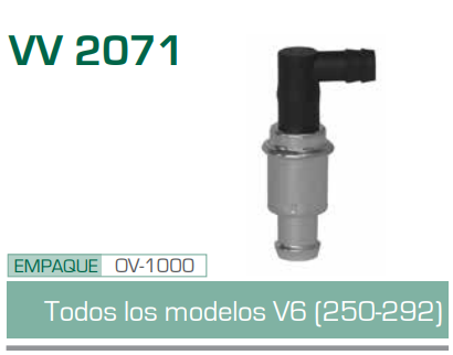 Imagen de V V-2071 VALVULA PCV  TODOS LOS MODELOS V6 (250-292)