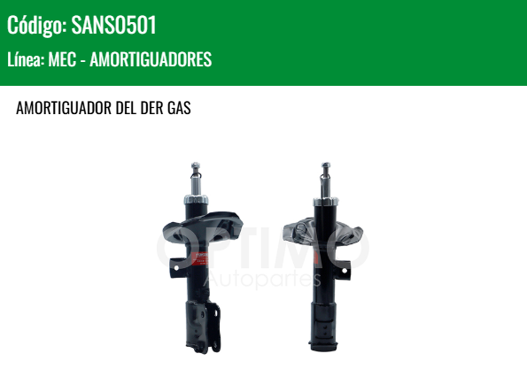 Imagen de SANS0501 AMORTIGUADOR DELANTERO DERECHO GAS MITSUBICHI LANCER 2.0L 2.4L 08-16