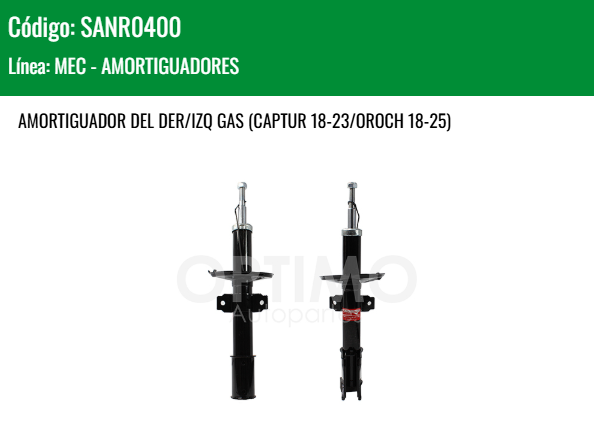 Imagen de SANR0400 AMORTIGUADOR DELANTERO DER/IZQ GAS RENAULT DUSTER 2.0L 13-22 CAPTUR 18-23 OROCH 18-25