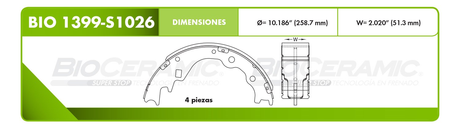 Imagen de BIO1399-S1026 BALATA FRENO DE TAMBOR TRASERA HYUNDAI H-100 08-11