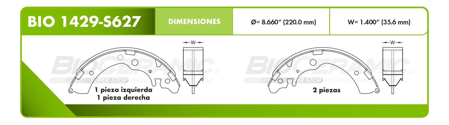 Imagen de BIO-1429-S627 BALATA FRENO DE TAMBOR TRASERA HONDA ACCORD 92-07 CIVIC 03-09 CR-V 97-01 BR-V 2018