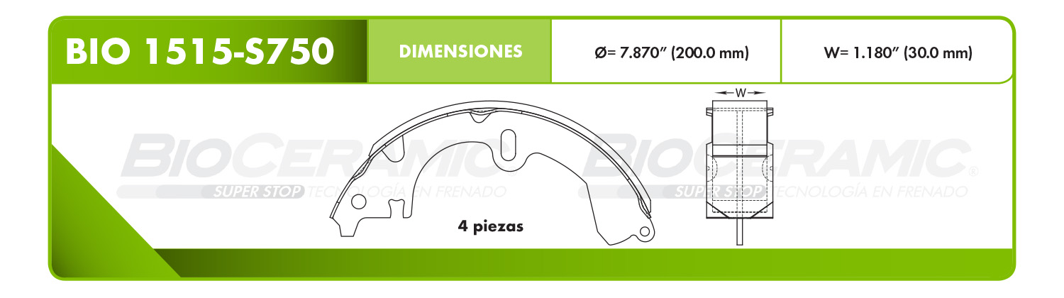 Imagen de BIO-1515-S750 BALATA FRENO DE TAMBOR TRASERA TOYOTA COROLLA 99-02