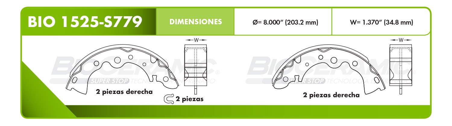 Imagen de BIO-1525-S779 BALATA FRENO DE TAMOR TRASERA NISSAN SENTRA B15 1.8L L4 01-06