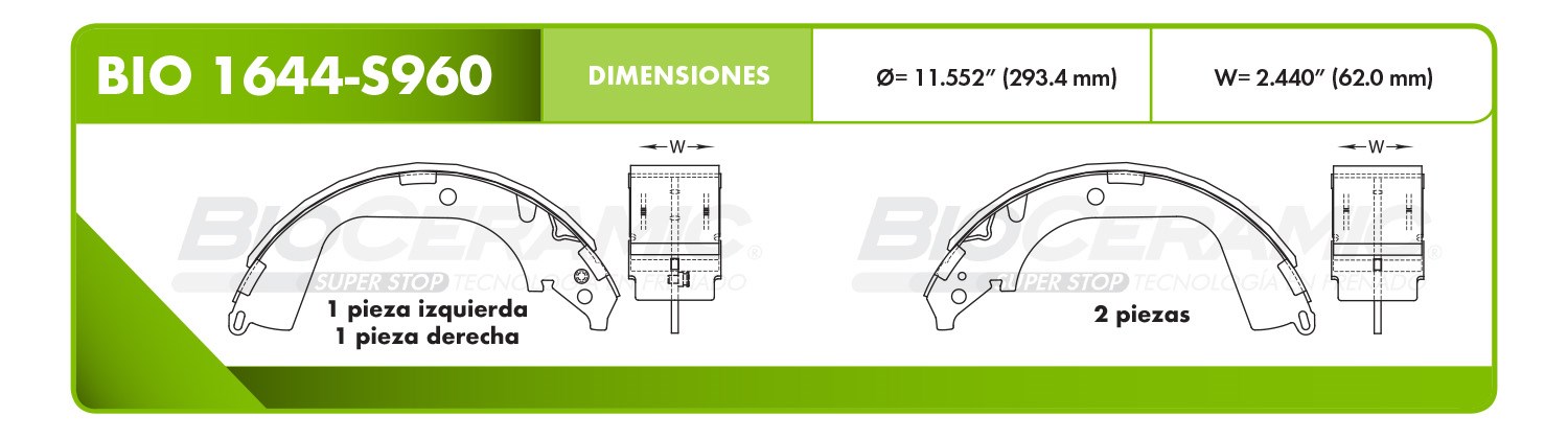 Imagen de BIO-1644-S960 BALATA FRENO DE TAMBOR TRASERA CHEVROLET SILVERADO 1500 09-12 CHEYENNE 09-12 SIERRA 99-11