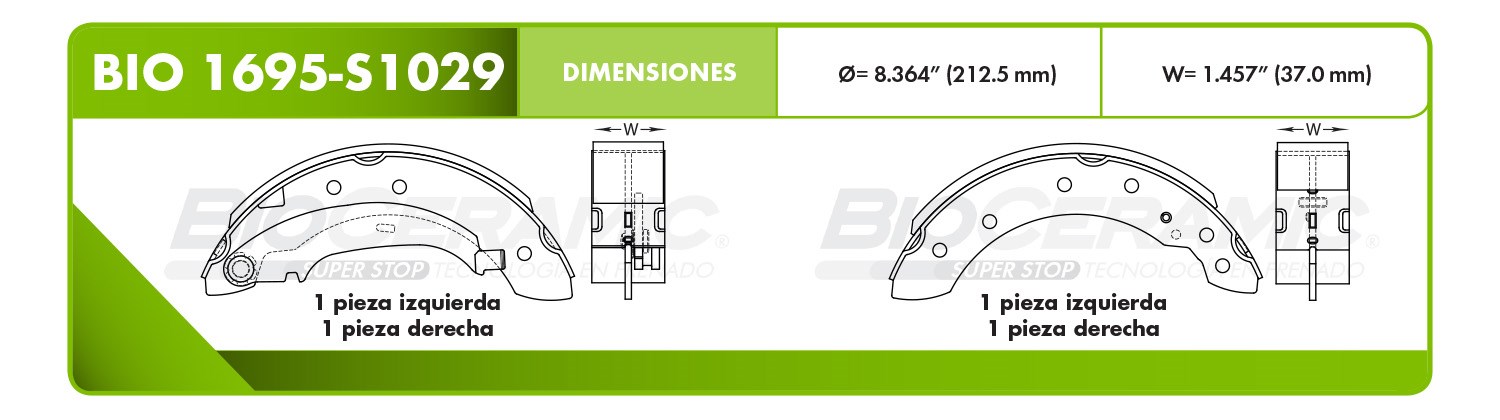 Imagen de BIO1695-S1029 BALATA FRENO DE TAMBOR TRASERA NISSAN PLATINA 02-11 RENAULT CLIO 02-09 SANDERO STEPWAY 10-12 FIAT UNO 2020 PALIO 04-17
