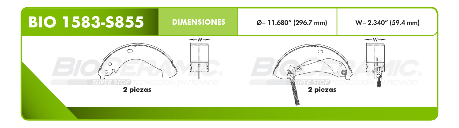 Imagen de BIO-1583-S855 BALATA FRENO DE TAMBOR CHEVROLET SILVERADO 1500 05-08 GMC SIERRA 1500 05-08