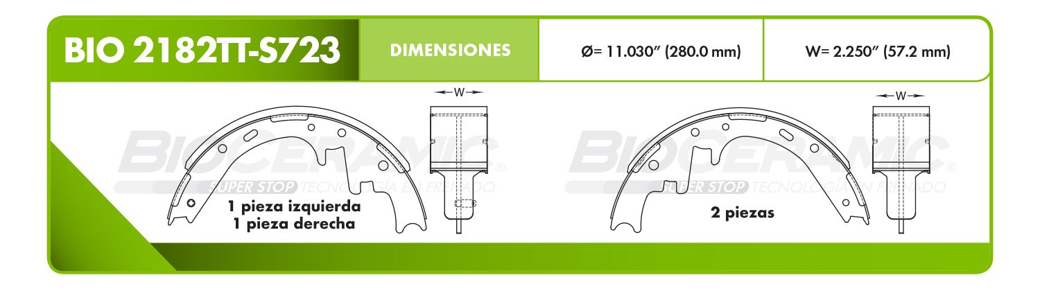 Imagen de BIO2182TTS723 BALATA FRENO DE TAMBOR TRASERA FORD E150 97-03 ECONOLINE 03-06 F150 97-01 CLUB WAGON 95-98
