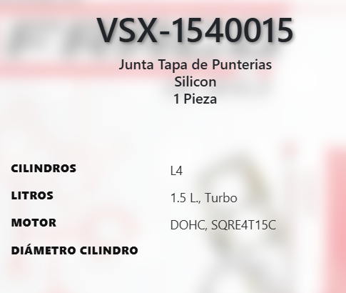 Imagen de VSX-1540015 EMPAQUE TAPA DE PUNTERIAS SILICON CHIREY OMODA 5 TIGGO 4 PRO 7 PRO 8 PRO 1.5L L4 L4 TURBO DOHC SQRE4T15C 16V 23-24