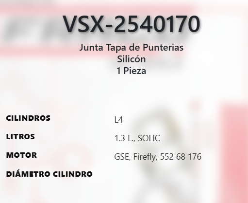 Imagen de VSX-2540170 EMPAQUE TAPA DE PUNTERIAS SILICON  FIAT ARGO PULSE 1.3L L4 SOHC GSE Firefly 552 68 176 8V 2023 RAM 700 1.3L L4 SOHC GSE Firefly 552 68 176 8V 21-23