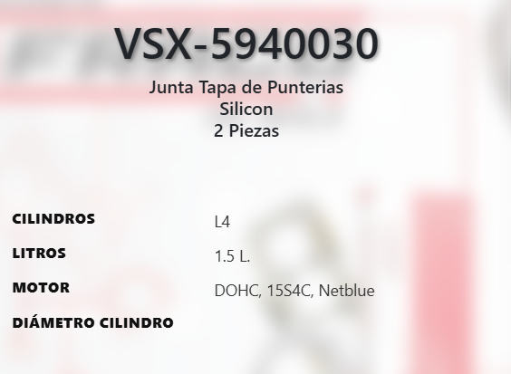 Imagen de VSX-5940030 EMPAQUE TAPA DE PUNTERIAS SILICON  MG MG5 ZS 1.5L L4 DOHC 15S4C Netblue 16V 20-23